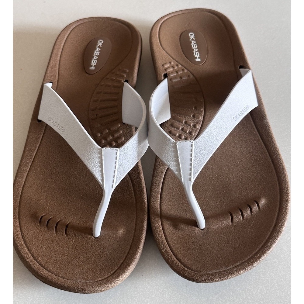 Okabashi Breeze Sandals Flip Flops Women Size M (8-9) Toffee and White USA Made